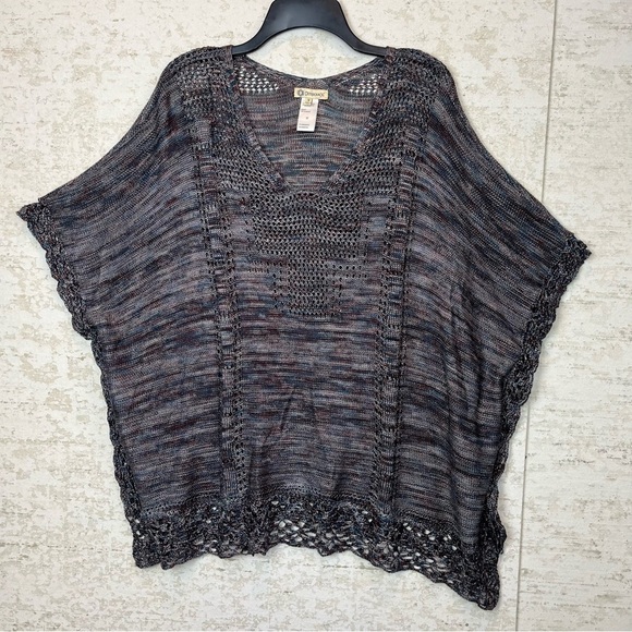 Democracy Tunic Sweater Women Marled Purple Crochet Batwing Oversized Boho - Picture 1 of 16